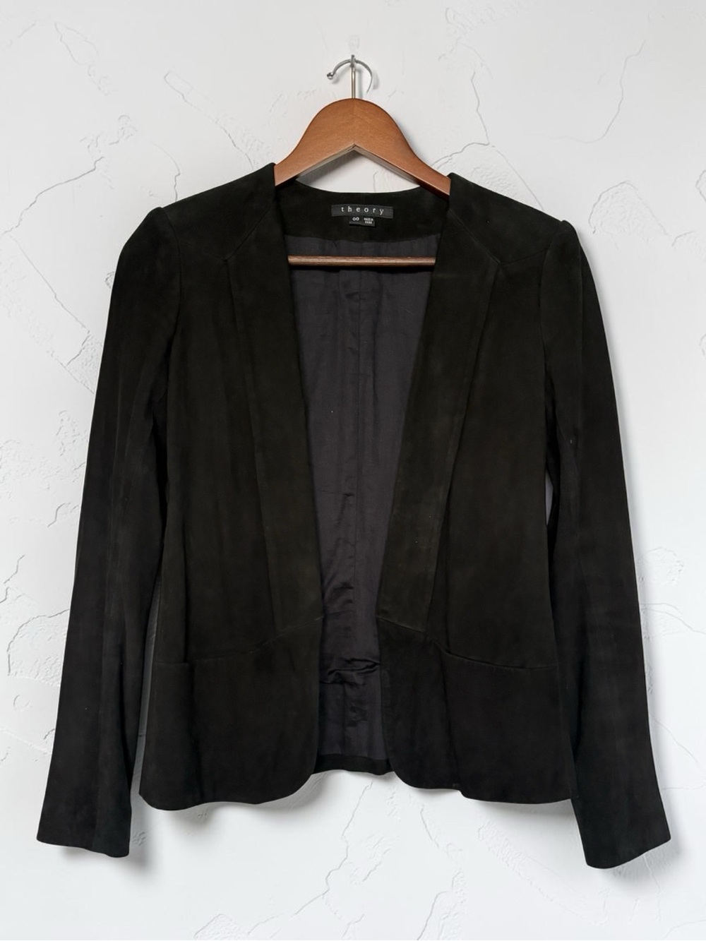 Theory Black Genuine Suede Lamb Leather Blazer Sz 00